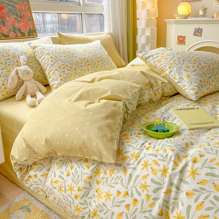 91家纺网 家纺一手货源 找家纺 吉象家纺13070全棉四件套纯棉四件套直播小清新男孩女春野