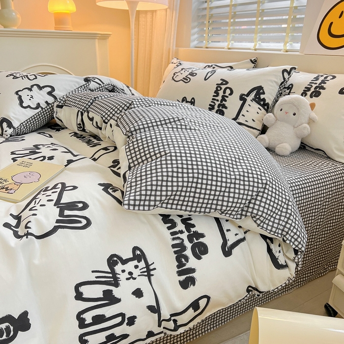 91家纺网 家纺一手货源 找家纺 吉象家纺13070全棉四件套纯棉四件套直播小清新男孩女漫画家