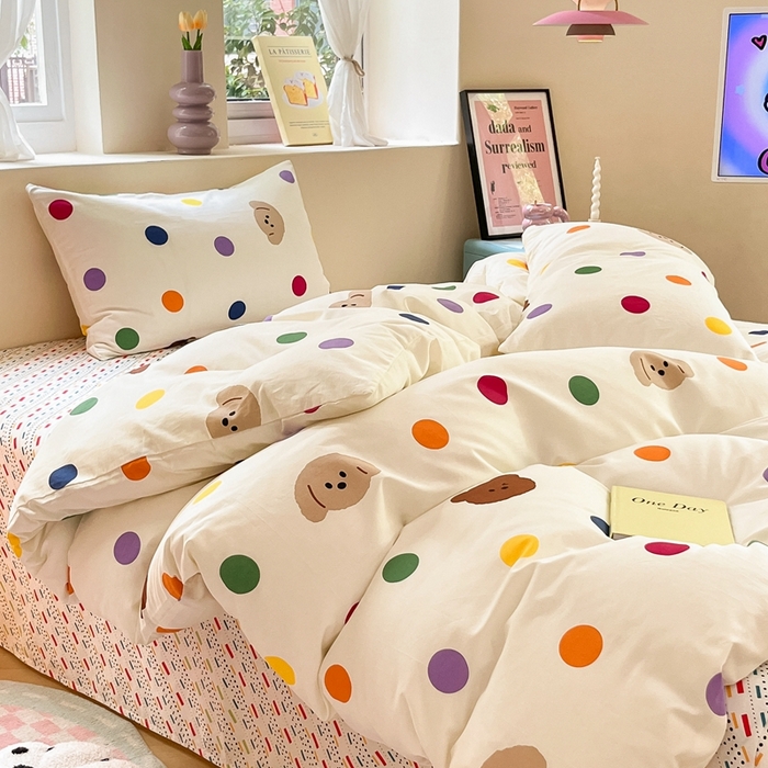 91家纺网 家纺一手货源 找家纺 吉象家纺13070全棉四件套纯棉四件套直播小清新男孩女炫彩狗