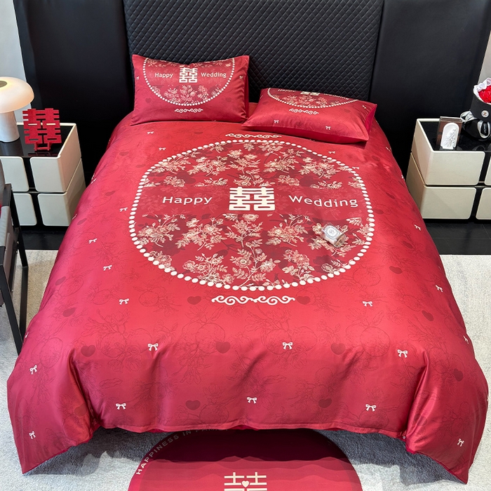 91家纺网 家纺一手货源 找家纺 （总）奥汀洛家纺 2025新款亲肤棉数码印花婚庆四件套