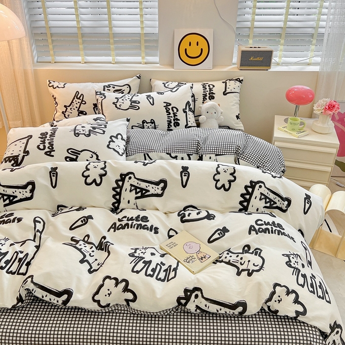 91家纺网 家纺一手货源 找家纺 吉象家纺13070全棉四件套纯棉四件套直播小清新男孩女漫画家