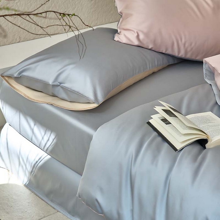 91家纺网 家纺一手货源 找家纺 咏绒家纺工厂店 2025新款60支奥地利兰精天丝纯色天丝棉四件套 藕合（脏脏粉-朦胧灰）