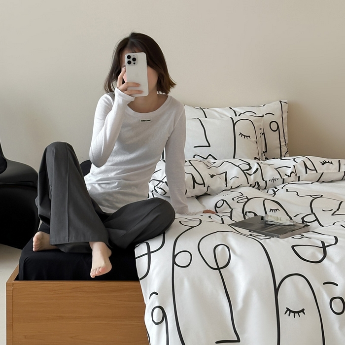 91家纺网 家纺一手货源 找家纺 （总）艾沁2025新品全棉简约黑白四件套-白日梦黑