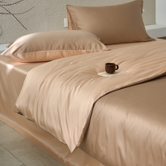 91家纺网 家纺一手货源 找家纺 咏绒家纺工厂店 2025新款60支奥地利兰精天丝纯色天丝棉四件套 茶棕（淡雅米-风衣米）