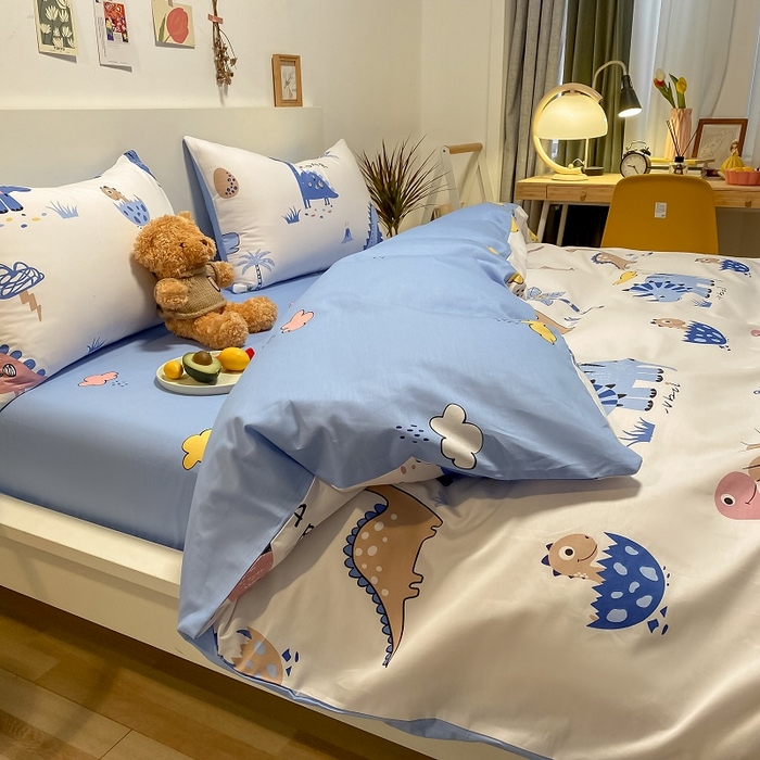 91家纺网 家纺一手货源 找家纺 吉象家纺13070全棉四件套纯棉四件套直播小清新男孩女趣味恐龙