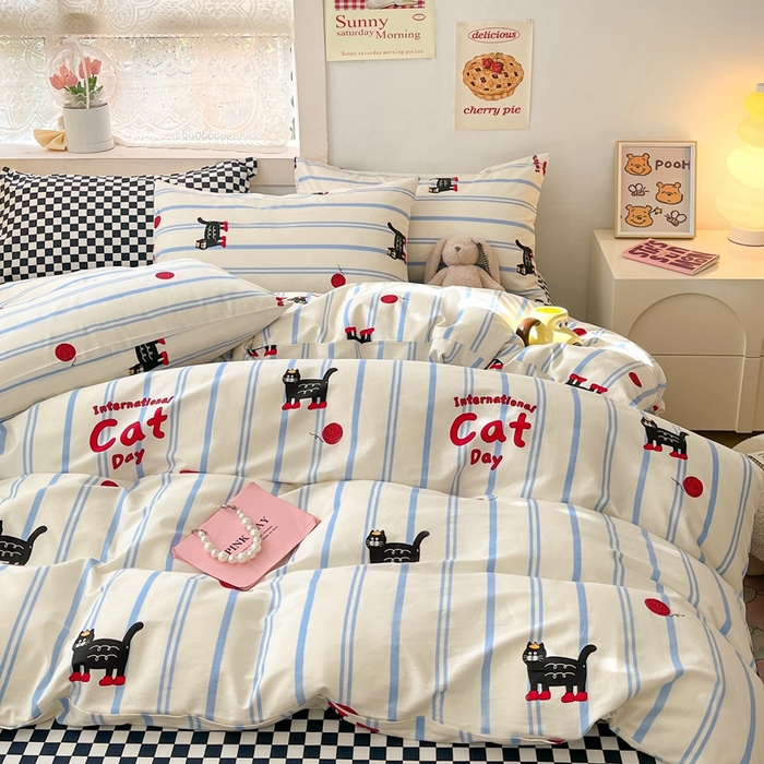 91家纺网 家纺一手货源 找家纺 吉象家纺13070全棉四件套纯棉四件套直播小清新男孩女cat猫