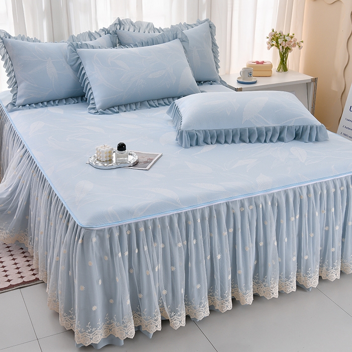 91家纺网 家纺一手货源 找家纺 家之硕家纺 2025春夏新款凉感提花凉席三件套-夏日清凉系列 夏日清凉---蓝