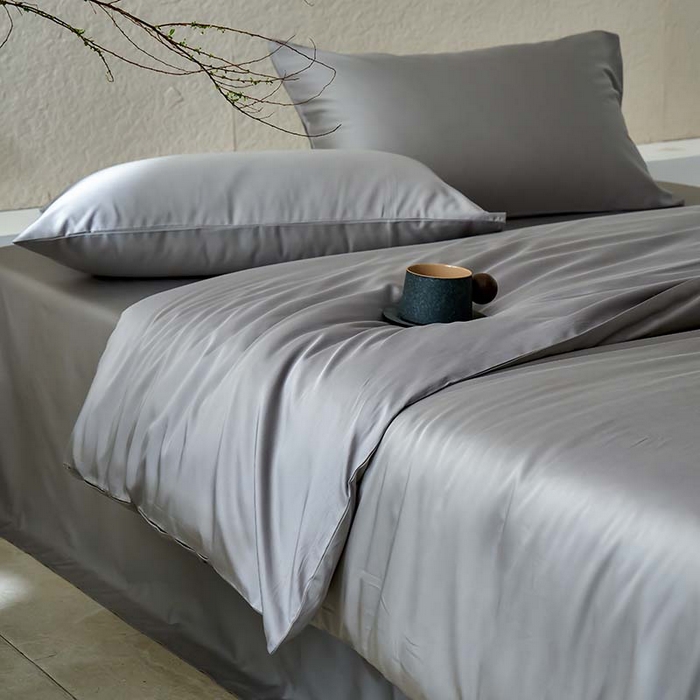 91家纺网 家纺一手货源 找家纺 咏绒家纺工厂店 2025新款60支奥地利兰精天丝纯色天丝棉四件套 典雅灰（大理石灰）