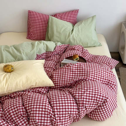 91家纺网 家纺一手货源 找家纺 （总）艾沁2025新款全棉色织水洗棉西瓜色撞色四件套