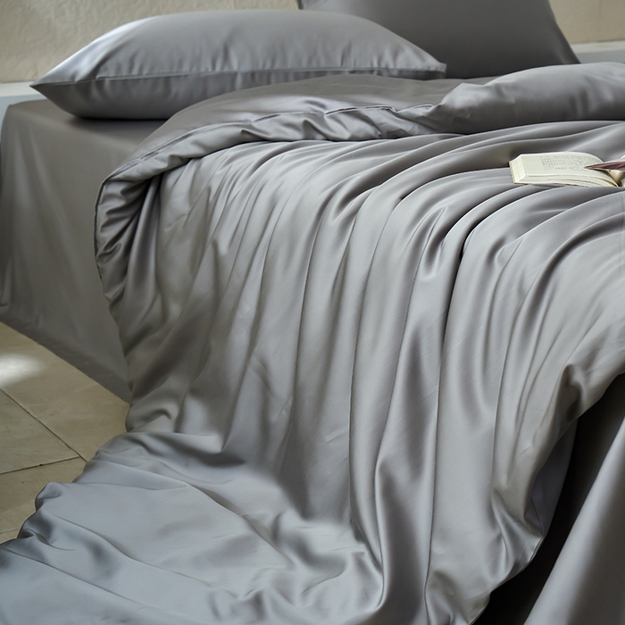 91家纺网 家纺一手货源 找家纺 咏绒家纺工厂店 2025新款60支奥地利兰精天丝纯色天丝棉四件套 典雅灰（大理石灰）