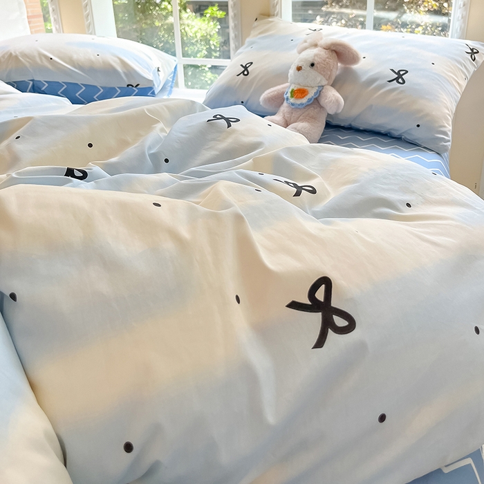 91家纺网 家纺一手货源 找家纺 吉象家纺13070全棉四件套纯棉四件套直播小清新男孩女蓝茵