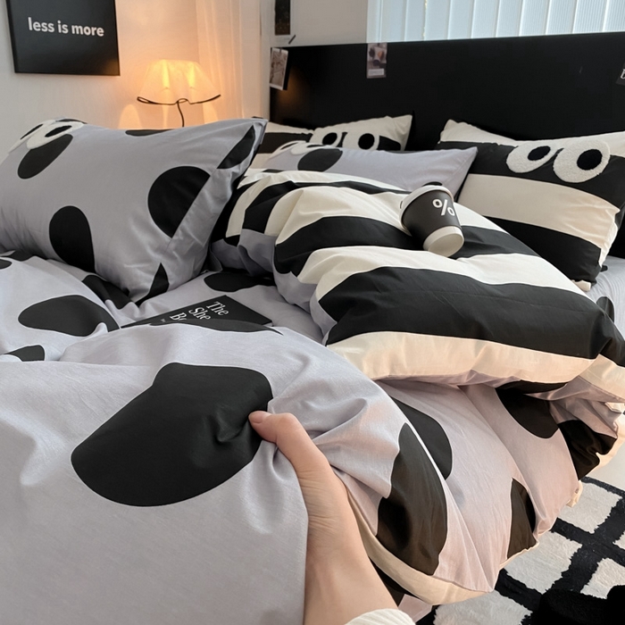 91家纺网 家纺一手货源 找家纺 吉象 2025新款大眼睛毛巾绣四件套 大眼睛-波点魅惑黑