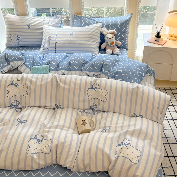 91家纺网 家纺一手货源 找家纺 吉象家纺13070全棉四件套纯棉四件套直播小清新男孩女奔跑兔