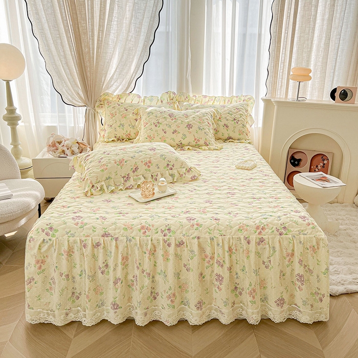 91家纺网 家纺一手货源 找家纺 宜凡家纺 2025新款糯糯棉全夹棉床笠式床裙四件套 漫花香