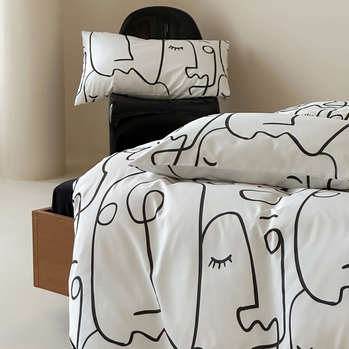 91家纺网 家纺一手货源 找家纺 （总）艾沁2025新品全棉简约黑白四件套-白日梦黑