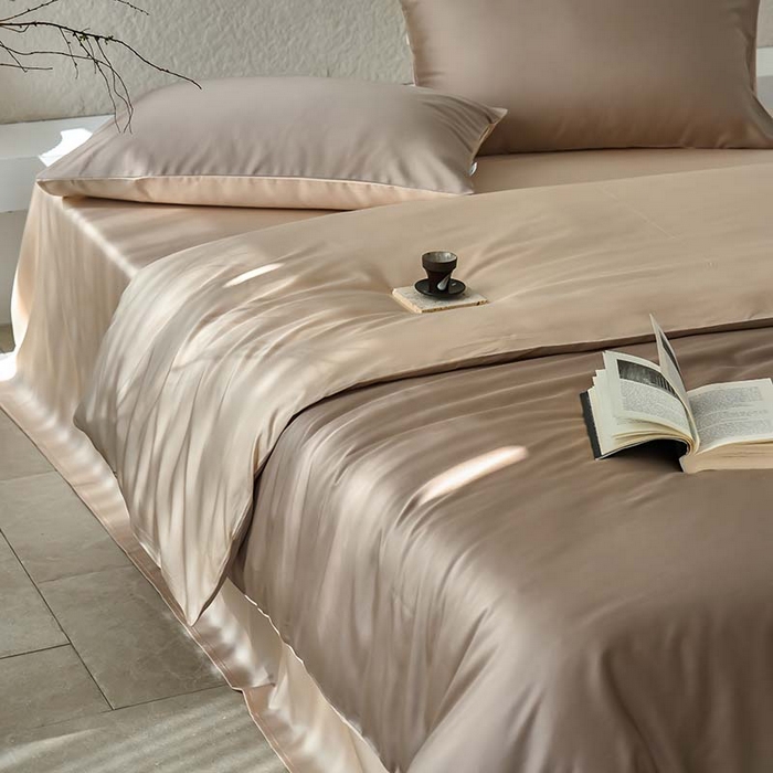 91家纺网 家纺一手货源 找家纺 咏绒家纺工厂店 2025新款60支奥地利兰精天丝纯色天丝棉四件套 露褐（枯木棕-小麦色）