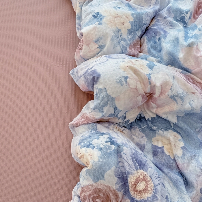 91家纺网 家纺一手货源 找家纺 壹号库 2025新款A类提花有氧彩竺绵四件套 水墨兰花