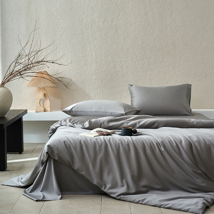 91家纺网 家纺一手货源 找家纺 咏绒家纺工厂店 2025新款60支奥地利兰精天丝纯色天丝棉四件套 典雅灰（大理石灰）