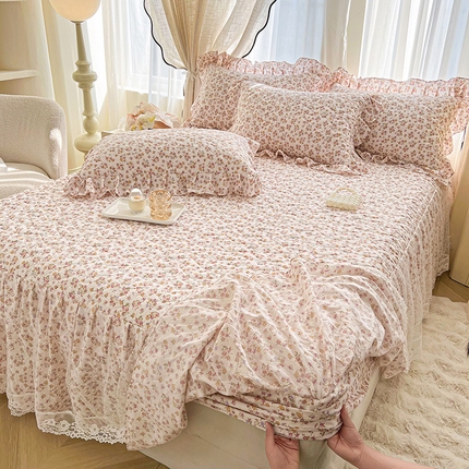 宜凡家纺 2025新款糯糯棉全夹棉床笠式床裙三件套 繁花熙悦
