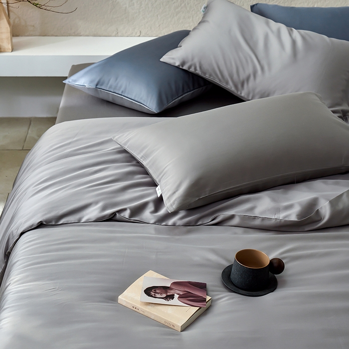 91家纺网 家纺一手货源 找家纺 咏绒家纺工厂店 2025新款60支奥地利兰精天丝纯色天丝棉四件套 典雅灰（大理石灰）