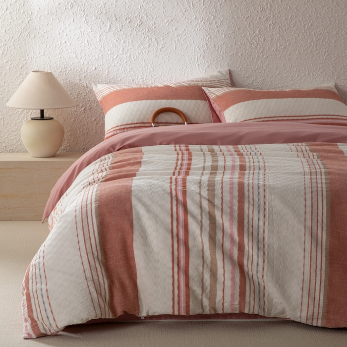 91家纺网 家纺一手货源 找家纺 简宜家居（朝初家纺） 2025新款华夫纯棉格色织提花四件套 初色-粉