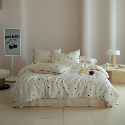 简纯主义 2025新款兰精天丝印花四件套 樱桃白