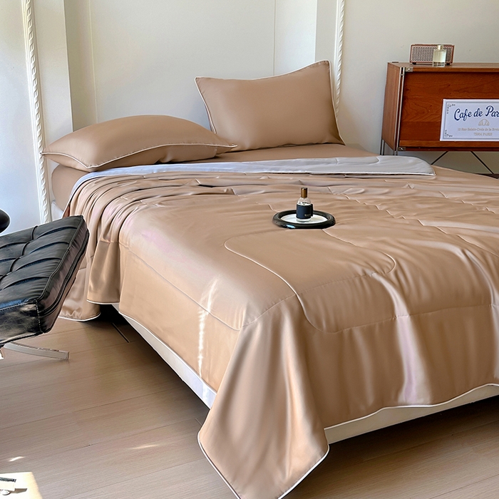 91家纺网 家纺一手货源 找家纺 百寐 2025新款60S兰精天丝夏被系列 冰咖啡+碳灰