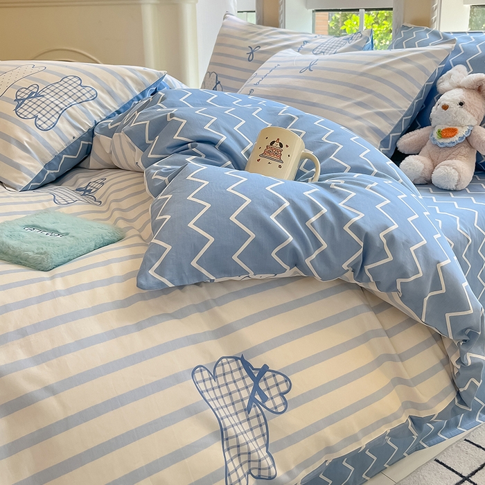 91家纺网 家纺一手货源 找家纺 吉象家纺13070全棉四件套纯棉四件套直播小清新男孩女奔跑兔