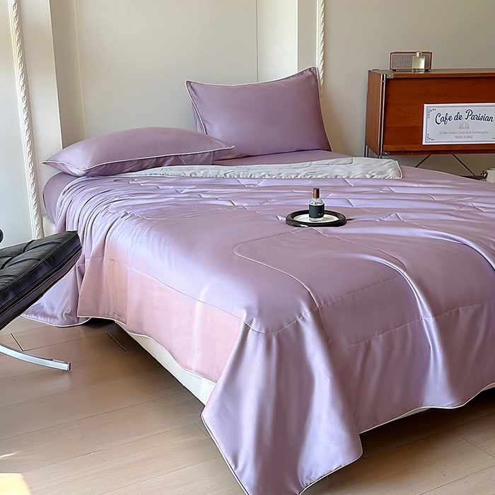 91家纺网 家纺一手货源 找家纺 百寐 2025新款60S兰精天丝夏被系列 芝兰紫+碳灰