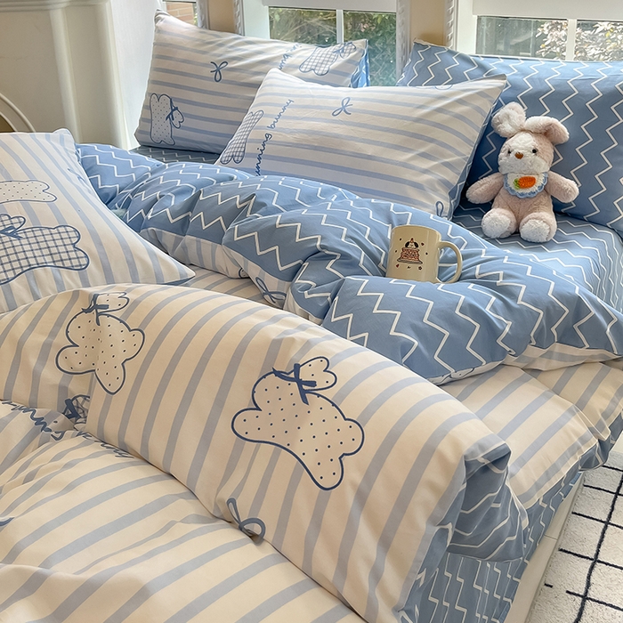 91家纺网 家纺一手货源 找家纺 吉象家纺13070全棉四件套纯棉四件套直播小清新男孩女奔跑兔