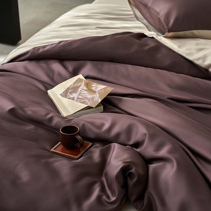 91家纺网 家纺一手货源 找家纺 咏绒家纺工厂店 2025新款60支奥地利兰精天丝纯色天丝棉四件套 摩卡（摩卡-大麦茶）