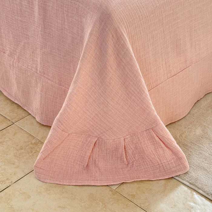 91家纺网 家纺一手货源 找家纺 2025新品全棉色织皱皱纱刺绣款四件套 流星雨