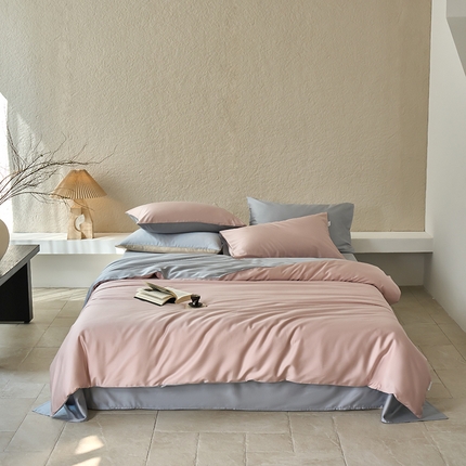 91家纺网 家纺一手货源 找家纺 咏绒家纺工厂店 2025新款60支奥地利兰精天丝纯色天丝棉四件套 藕合（脏脏粉-朦胧灰）