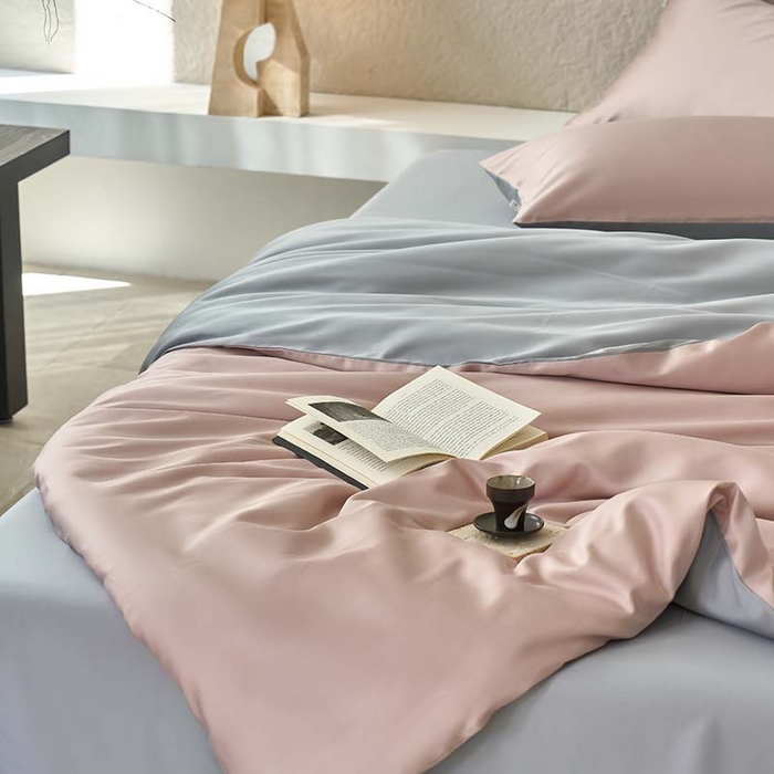 91家纺网 家纺一手货源 找家纺 咏绒家纺工厂店 2025新款60支奥地利兰精天丝纯色天丝棉四件套 藕合（脏脏粉-朦胧灰）