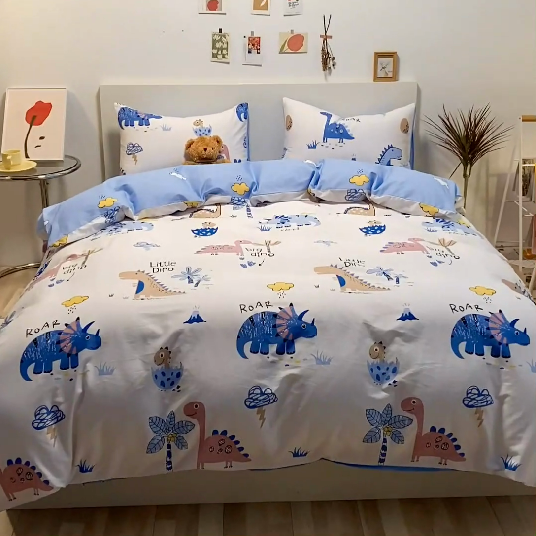 91家纺网 家纺一手货源 找家纺 吉象家纺13070全棉四件套纯棉四件套直播小清新男孩女趣味恐龙