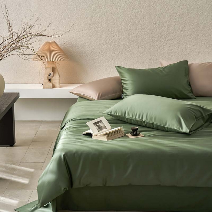 91家纺网 家纺一手货源 找家纺 咏绒家纺工厂店 2025新款60支奥地利兰精天丝纯色天丝棉四件套 松石绿（翠绿）