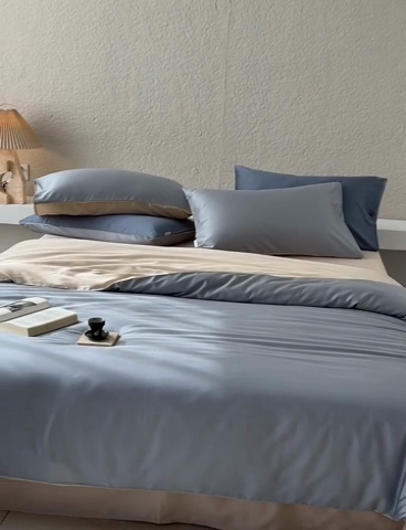 91家纺网 家纺一手货源 找家纺 咏绒家纺工厂店 2025新款60支奥地利兰精天丝纯色天丝棉四件套 岩岭（朦胧灰-小麦色）