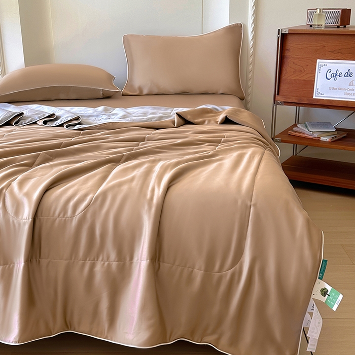 91家纺网 家纺一手货源 找家纺 百寐 2025新款60S兰精天丝夏被系列 冰咖啡+碳灰