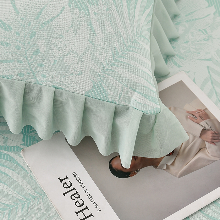 91家纺网 家纺一手货源 找家纺 家之硕家纺 2025春夏新款凉感提花凉席三件套-夏日清凉系列 夏日清凉---绿