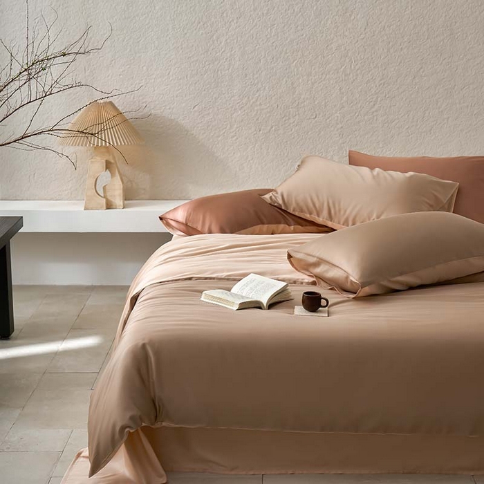 91家纺网 家纺一手货源 找家纺 咏绒家纺工厂店 2025新款60支奥地利兰精天丝纯色天丝棉四件套 茶棕（淡雅米-风衣米）