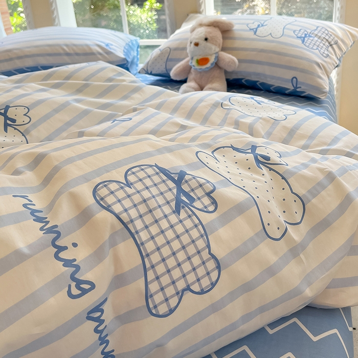 91家纺网 家纺一手货源 找家纺 吉象家纺13070全棉四件套纯棉四件套直播小清新男孩女奔跑兔