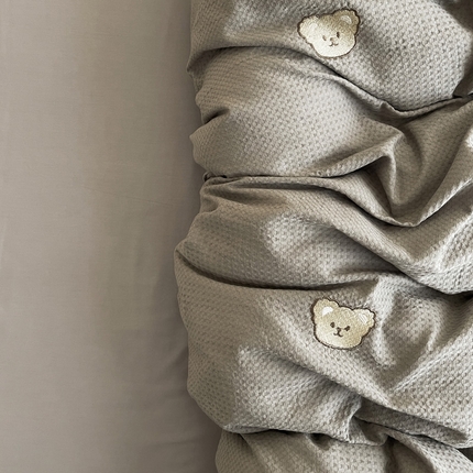 静家居 2025新款全棉纯棉华夫格北欧小熊刺绣四件套系列-风格二 北欧小熊-浅灰