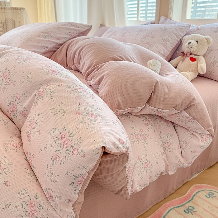 91家纺网 家纺一手货源 找家纺 壹号库 2025新款A类提花有氧彩竺绵四件套 桃花诺