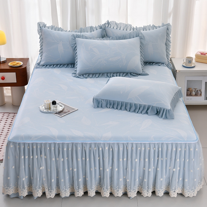 91家纺网 家纺一手货源 找家纺 家之硕家纺 2025春夏新款凉感提花凉席三件套-夏日清凉系列 夏日清凉---蓝