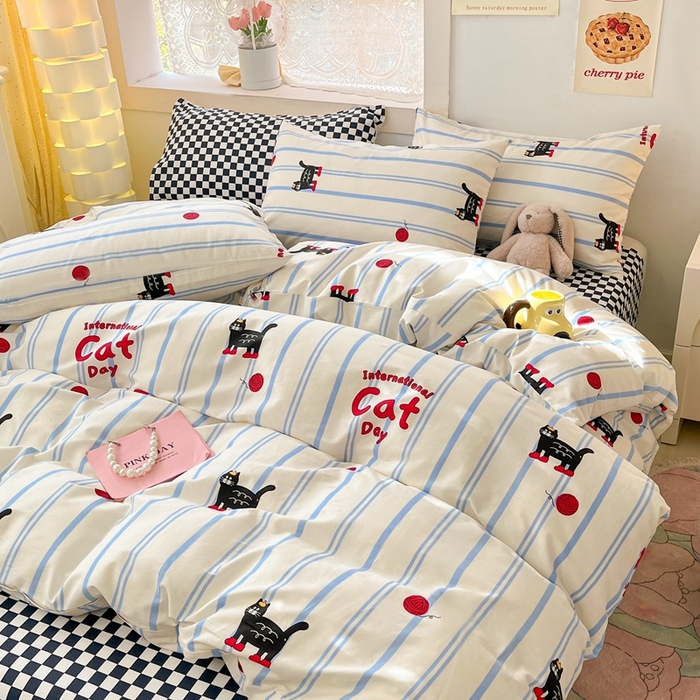 91家纺网 家纺一手货源 找家纺 吉象家纺13070全棉四件套纯棉四件套直播小清新男孩女cat猫