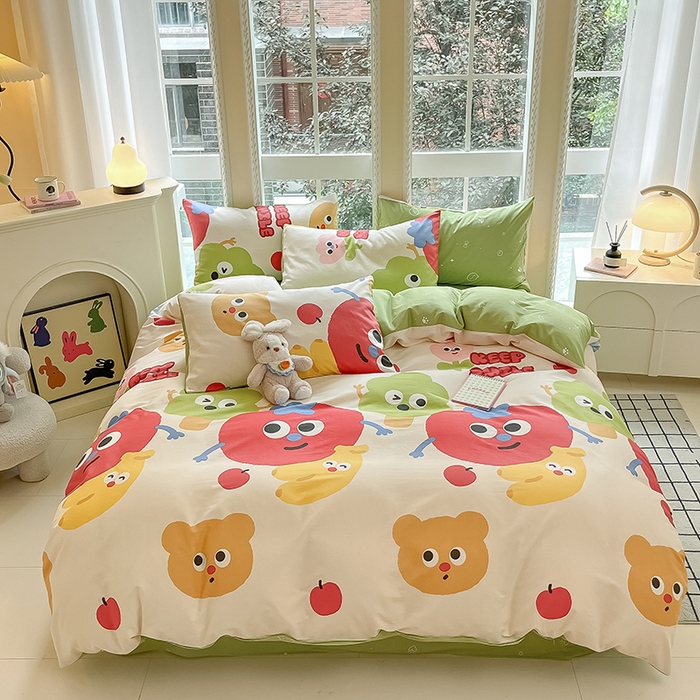 91家纺网 家纺一手货源 找家纺 吉象家纺13070全棉四件套纯棉四件套直播小清新男孩女微笑天团