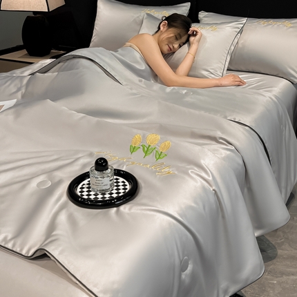 91家纺网 家纺一手货源 找家纺 （总）伊梵居 2025新款水洗真丝刺绣夏被四件套