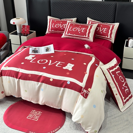 91家纺网 家纺一手货源 找家纺 （总）奥汀洛家纺 2025新款亲肤棉数码印花婚庆四件套