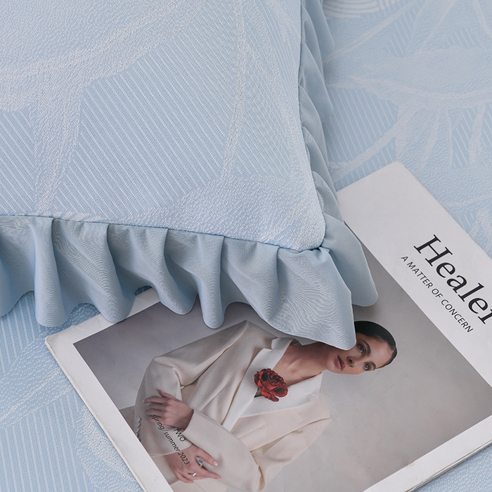 91家纺网 家纺一手货源 找家纺 家之硕家纺 2025春夏新款凉感提花凉席三件套-夏日清凉系列 夏日清凉---蓝