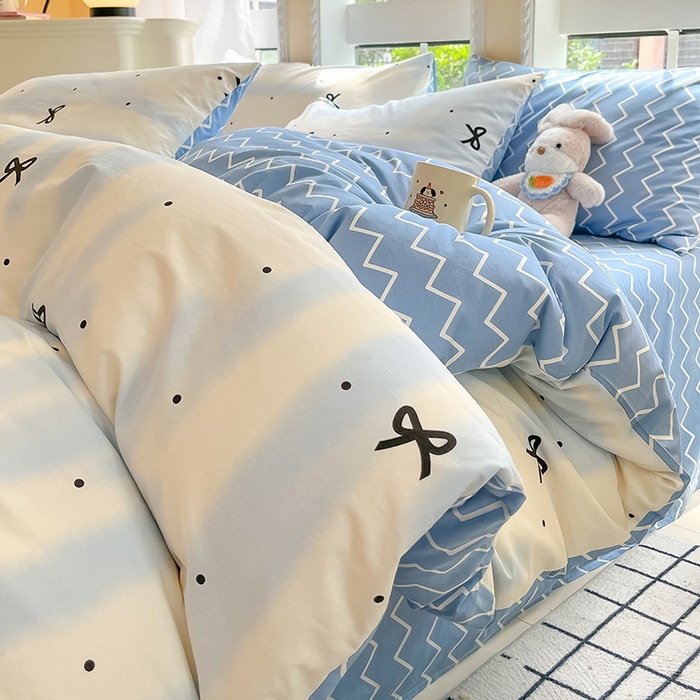 91家纺网 家纺一手货源 找家纺 吉象家纺13070全棉四件套纯棉四件套直播小清新男孩女蓝茵